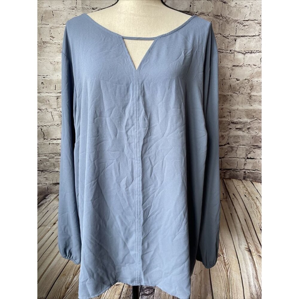 Terra & Sky Blouse Womens 2X Long Sleeve Blue Career Casual Lightweight